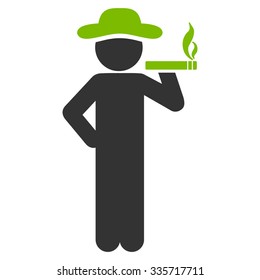 Smoking Human vector icon. Style is bicolor flat symbol, eco green and gray colors, rounded angles, white background.
