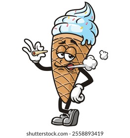 Smoking Ice Cream Cartoon Character Mascot Illustration Vector Clip-art Hand-drawn Logo Design