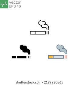 smoking icon in different style, filled, solid, line outline style. Cigarette for smoke area ban logo. tobacco and cigar is allowed zone warning. Vector illustration design on white background. EPS 10