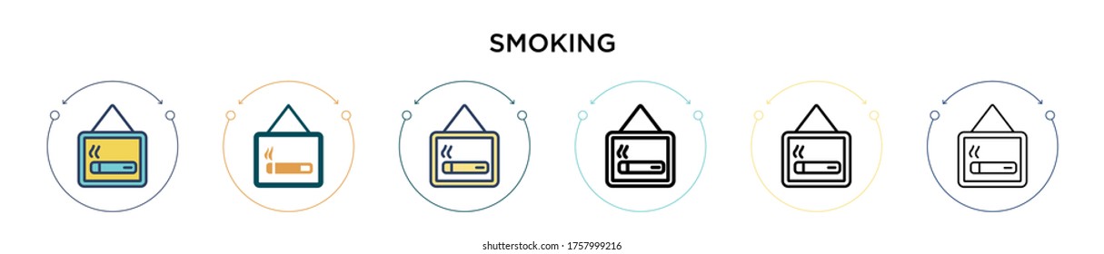 Smoking icon in filled, thin line, outline and stroke style. Vector illustration of two colored and black smoking vector icons designs can be used for mobile, ui, web