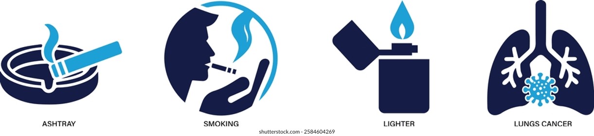 Smoking icon set cigarette, , smoke, , ashtray, You can easily change the color