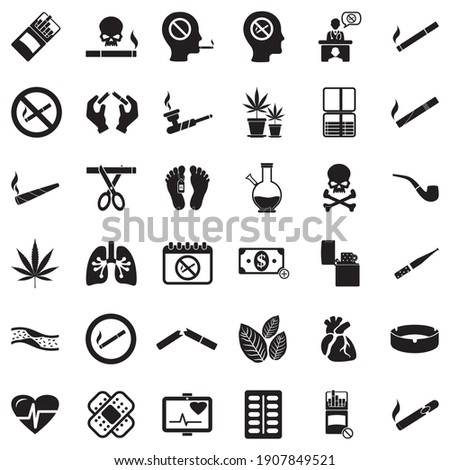 Smoking Icons. Black Flat Design. Vector Illustration.