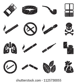Smoking Icons. Black Scribble Design. Vector Illustration.