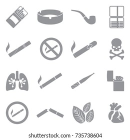 Smoking Icons. Gray Flat Design. Vector Illustration. 
