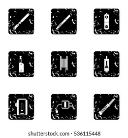 Smoking icons set. Grunge illustration of 9 smoking vector icons for web