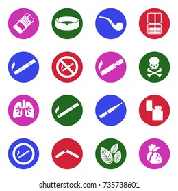 Smoking Icons. White Flat Design In Circle. Vector Illustration. 