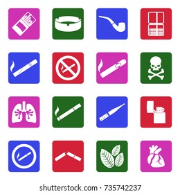 Smoking Icons. White Flat Design In Square. Vector Illustration. 