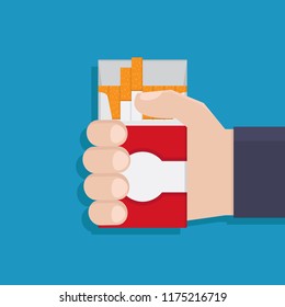 Smoking with illustrations of hands holding cigarette packs, flat design vector illustration