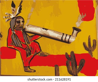 Smoking indian, from a real mixed media painting