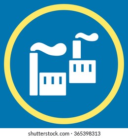 Smoking Industry vector icon. Style is bicolor flat circled symbol, yellow and white colors, rounded angles, blue background.