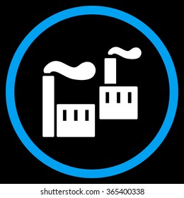 Smoking Industry vector icon. Style is bicolor flat circled symbol, blue and white colors, rounded angles, black background.