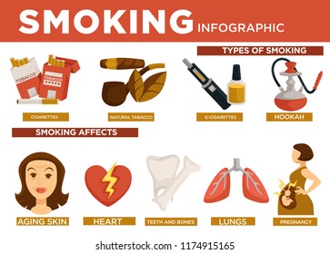 Smoking infographic types and affect on body vector