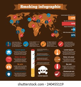 Smoking infographics set with addiction design elements charts and world map vector illustration