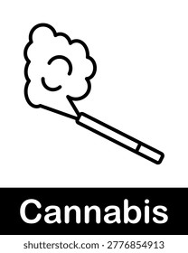 Smoking joint with cloud line icon representing cannabis consumption, weed smoking and relaxation concept in minimal style