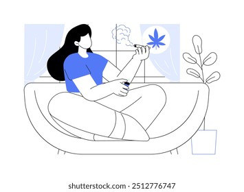 Smoking a joint isolated cartoon vector illustrations. Diverse person smoking recreational cannabis joint, urban lifestyle, legalized marijuana, medical hemp usage, bad habits vector cartoon.