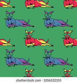 Smoking kangaroo seamless pattern. Original design for print or digital media.
