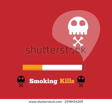 Smoking Kills Burning Cigarette with Smoke on Red. Health care and medicine, quitting a bad habit vector art