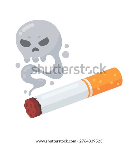 Smoking Kills Cartoon Cigarette Emitting Skull Smoke, Illustrating Health Risks