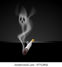 Smoking kills (cigarette with skull in smoke on a black background)