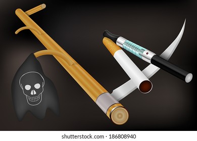 Smoking kills. Cigarettes on scythe of the Death