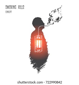 Smoking kills concept. Hand drawn nicotine is killer. Person smoking isolated vector illustration.