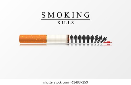 Smoking Kills. Creative illustration with burning cigarette. Vector