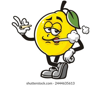 smoking Lemon fruit cartoon mascot illustration character vector clip art hand drawn