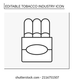  Smoking Line Icon. Cigar In A Packing Box. Tobacco Production. Tobacco Industry Concept. Isolated Vector Illustration. Editable Stroke