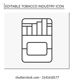  Smoking Line Icon. Cigarette In Packing Box. Tobacco Production. Tobacco Industry Concept. Isolated Vector Illustration. Editable Stroke