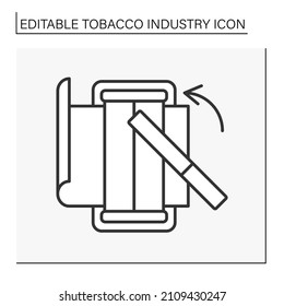  Smoking Line Icon. Cigarette Rolling Machine. Homemade Cigarettes. Tobacco Industry Concept. Isolated Vector Illustration. Editable Stroke