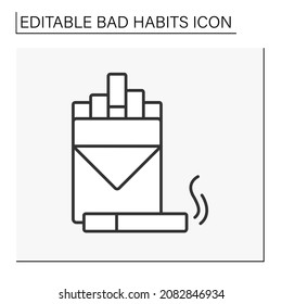 Smoking line icon. Cigarettes. Toxic addiction. Unhealthy smoking problem. Bad habits concept. Isolated vector illustration. Editable stroke