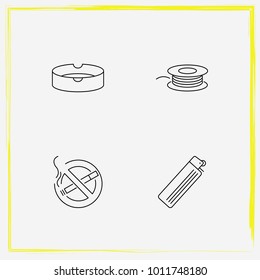 Smoking line icon set ashtray, lighter and no smoking