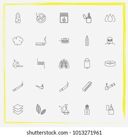 Smoking line icon set ashtray, rip and bong