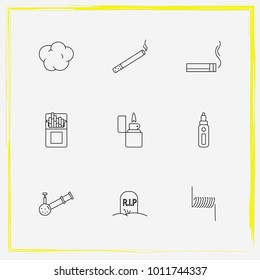 Smoking line icon set bong, wire  and rip
