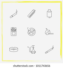Smoking line icon set cigar, vape tank and cigarettes