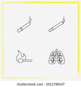 Smoking line icon set cigar, cigarette and match