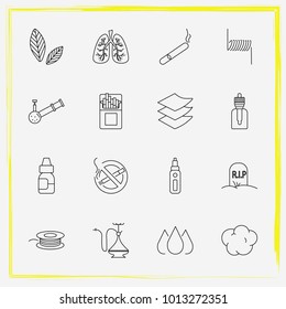 Smoking line icon set cigar, sheet and oil