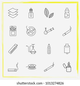 Smoking line icon set cigar, cotton and sheet