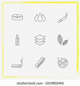 Smoking line icon set cigar, sheet and oil