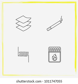 Smoking line icon set cigarette, matches and wire 