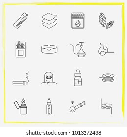 Smoking line icon set cigarette, matches and vape juice