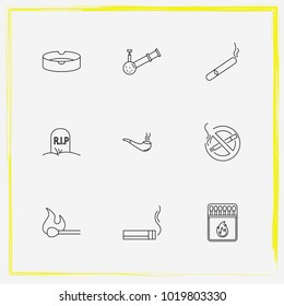 Smoking line icon set cigarette, no smoking and ashtray