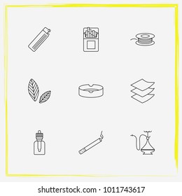Smoking line icon set cigarettes, hookah and vape juice