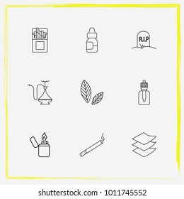 Smoking line icon set cigarettes, lighter and rip