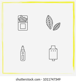 Smoking line icon set cigarettes, vape mod and sheet