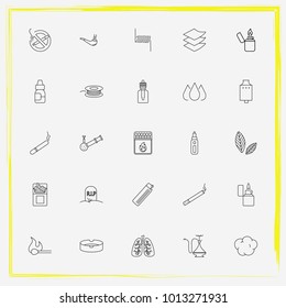 Smoking line icon set cigarettes, hookah and oil