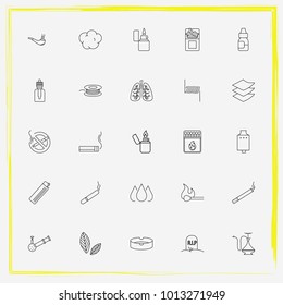Smoking line icon set cigarettes, cigar and lungs