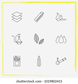 Smoking line icon set cigarettes, match and hookah