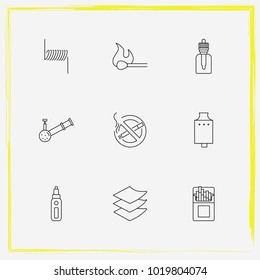 Smoking line icon set cigarettes, vape mod and match