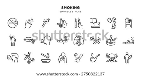 Smoking line icon set with editable stroke